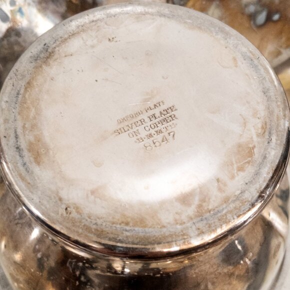 Oxford Plate Silver Over Copper Wine Champagne Holder 1900s Ornate Skirted Dish - Picture 9 of 9